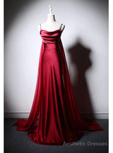 Burgundy Mermaid Satin Straps Prom Dress